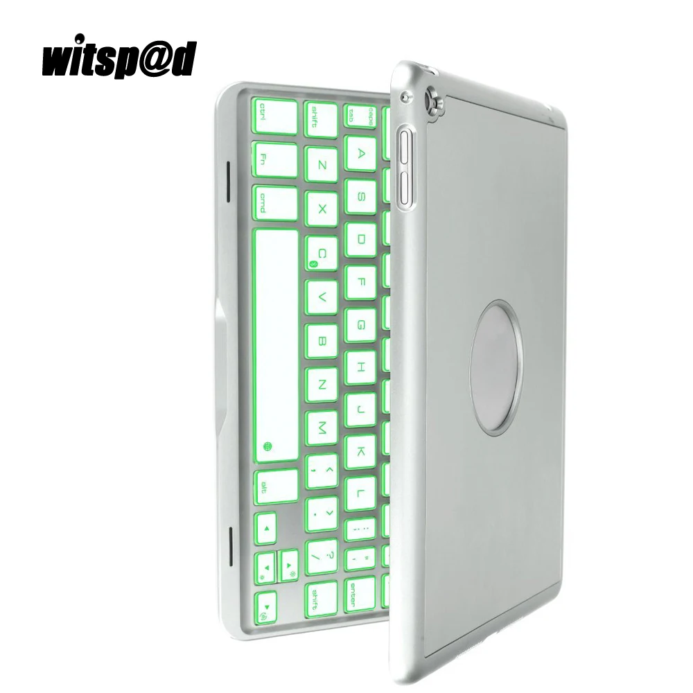 

Witsp@d 7 color Backlit keyboard with case for iPad air Slim Bluetooth 3.0 Keyboard Cover for ipad 5 Tablet pc silver backlight
