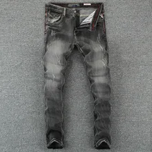 Black Gray Color Denim Mens Jeans Slim Fit Classic Ripped Jeans For Men Brand Clothing Italian Style High Quality Stripe Jeans Black Gray Color Denim Mens Jeans Slim Fit Classic Ripped Jeans For Men Brand Clothing Italian Style High Quality Stripe Jeans