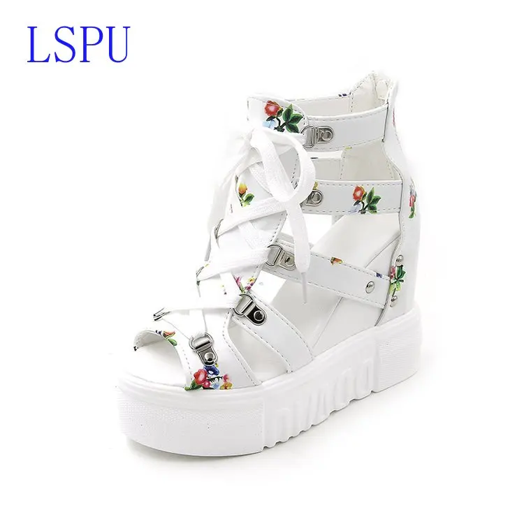 

Women Sandals 2019 Summer Ladies PU Platform Sandals 10CM Wedges Thick Bottom Casual Women Sneakers Comfortable White Sandals