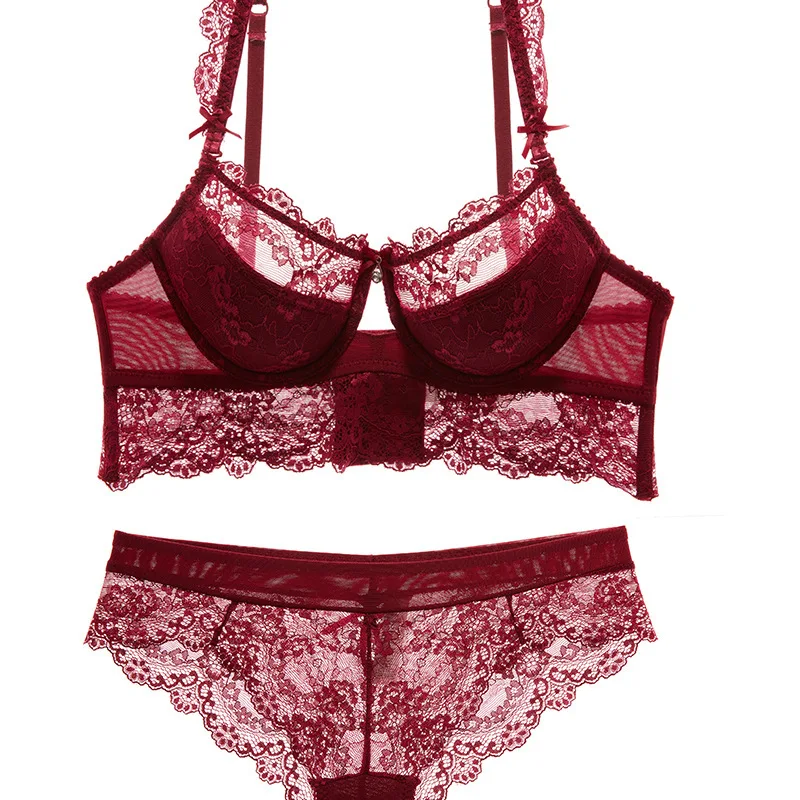 

Lace Thin Cotton Bra Side Collection Ladies Underwear 5 Row Buckle bra Set
