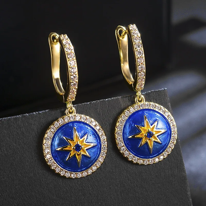 Новые творческие звезды диск серьги Мода Уникальный Полный AAA циркон для женщин ZK40