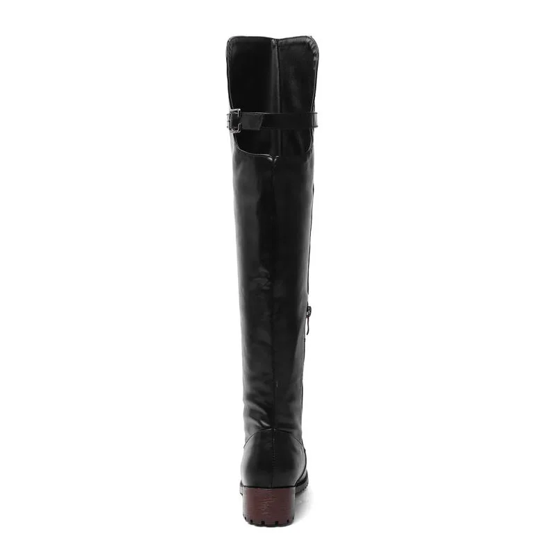 RIZABINA Women Buckle Plus Size 34-48 Straight Boots Fashion Retro Daily Office Sexy Long Boots Over The Knee Boots Footwear