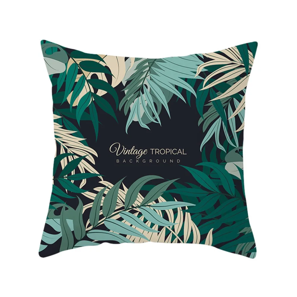 

Vintage Tropical Background Pattern Green Leaf Printed Pillow Case Polyester Sofa Car Cushion Cover Summer time Home Decorative