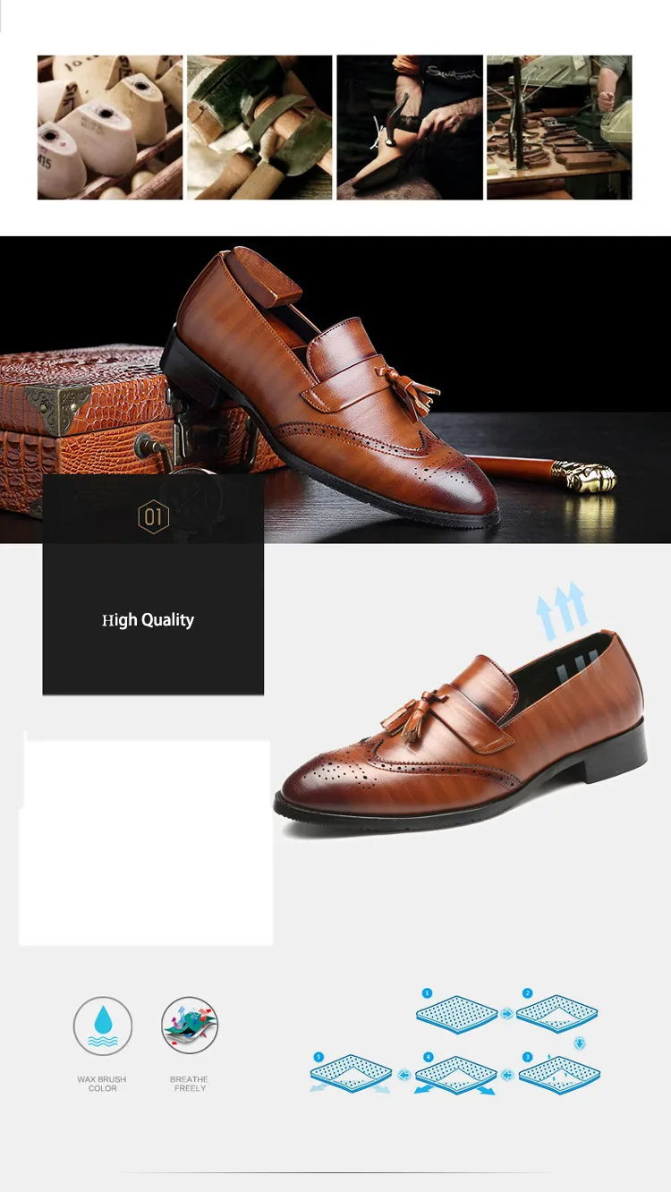 Модная обувь с перфорацией типа «броги» с бахромой; официальная обувь; Роскошные Дизайнерские мужские лоферы; мужская повседневная обувь в деловом стиле из бычьей кожи; большие размеры 37-48