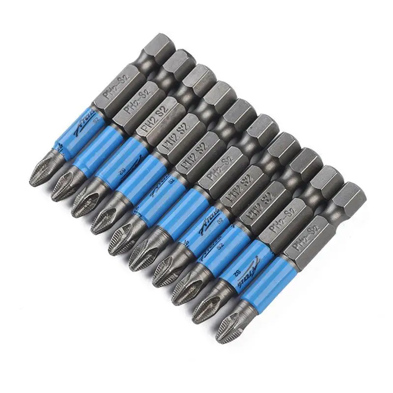 

10pcs 50mm PH2 Phillips Tip Screwdriver Bit Set Anti Slip Electric Magnetic Screwdriver Bits