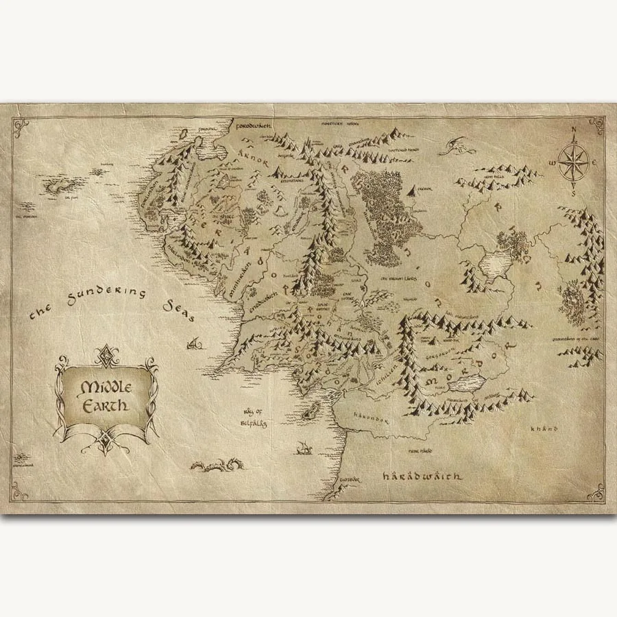

FX902 Map of Middle Earth Classic Movie Film Vintage Custom Picture Poster Art Silk Light Canvas Home Room Wall Printing Decor