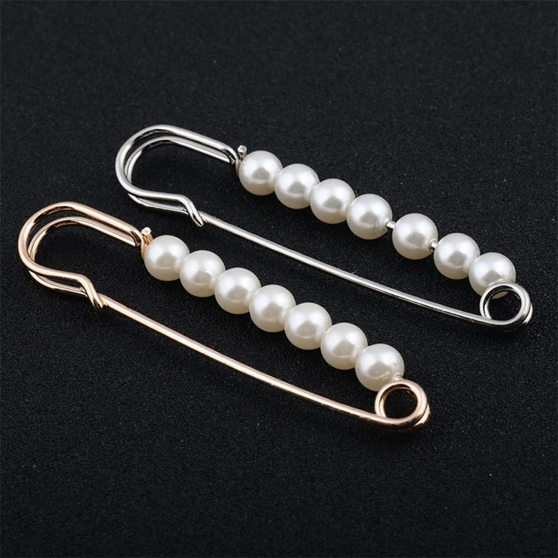 Women Charm Three Pearl Blouse Shirt Collar Stick Pin Scarf Safety Pin Brooches Sweater Jewelry