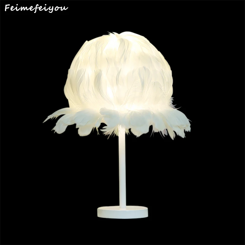 

Feimefeiyou Newest Style Best Valentine's Day Gift For Lover Feather lampada led Table Lamp 3 styles switch white pink