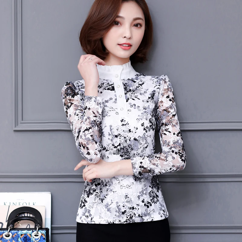 Новинка, модная блуза, женская брендовая рубашка, тонкая рубашка с длинным рукавом, женские кружевные топы, Женская кружевная блузка, плюс размер 4XL 36i 25 - Цвет: style 12