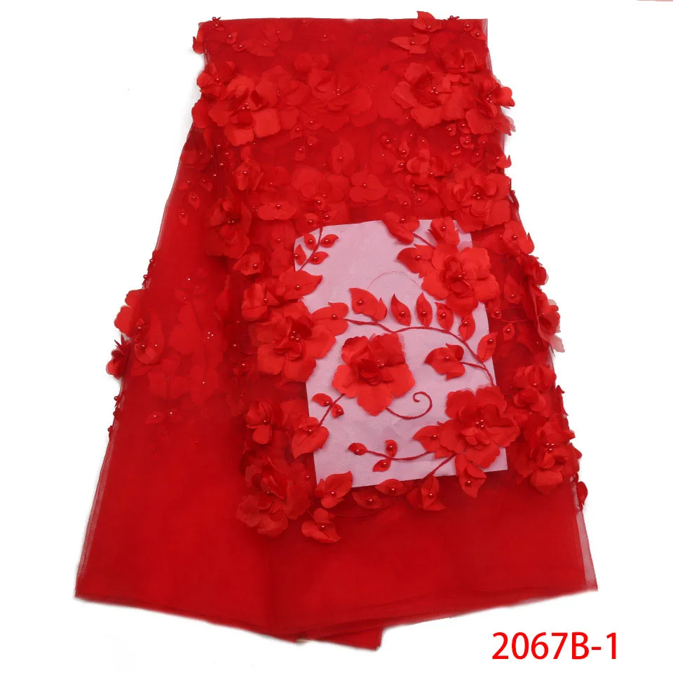Red African Lace Fabric 3d Applique Lace For Wedding Dress