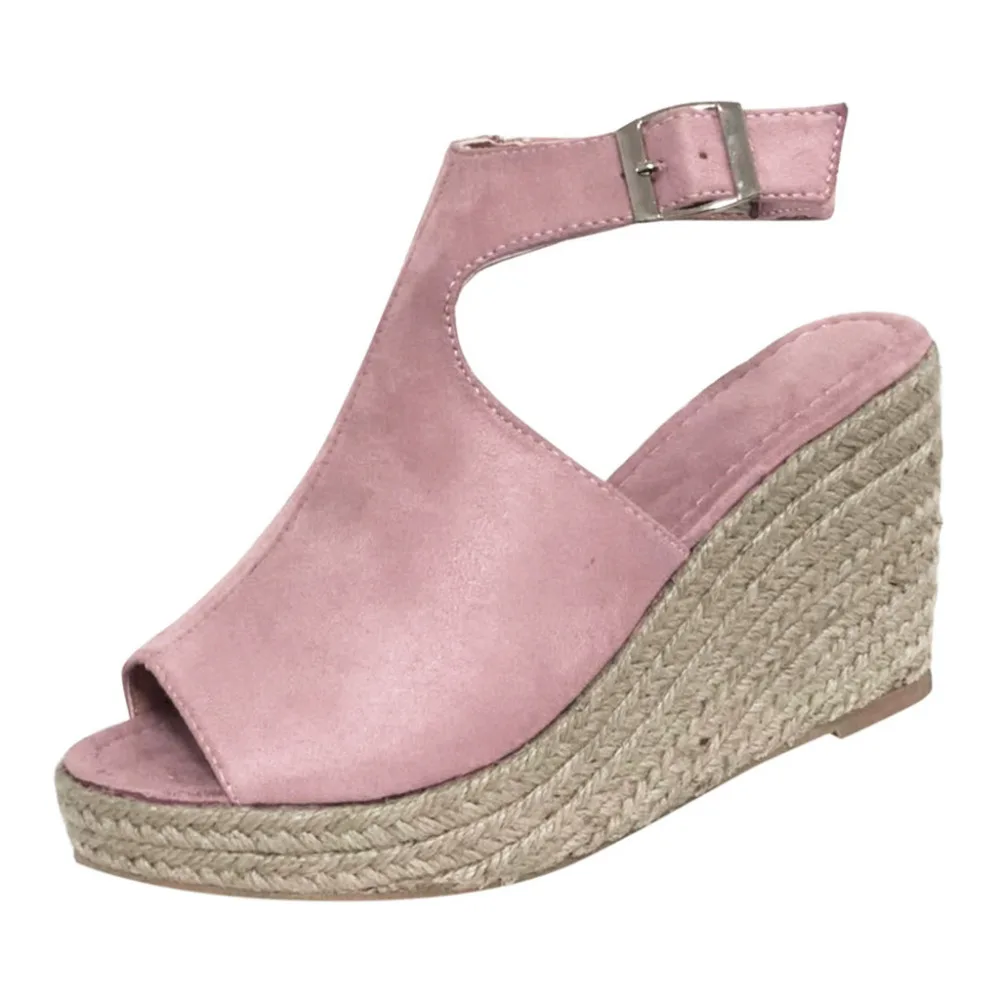 المرأة السيدات الأزياء الصلبة أسافين عارضة مشبك حزام الرومانية الأحذية الصنادل المرأة السيدات الأزياء الصلبة أسافين عارضة مشبك حزام الرومانية الأحذية الصنادل