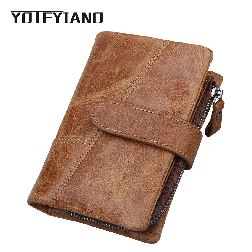 

YOTEYIANO Men's Wallets Genuine Cowhide Leather Money Package RFID Vintage Style Hasp Wallet With Removable Small Coin Purse