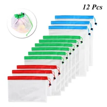 12 шт многоразовые мешки для хранения овощей с шнурком сетки производят мешки моющиеся мешки для продуктов хранения покупок