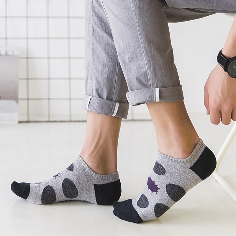 Mens Classic Dots Floral Boat Socks Fashion Casual Cotton No Show Sock