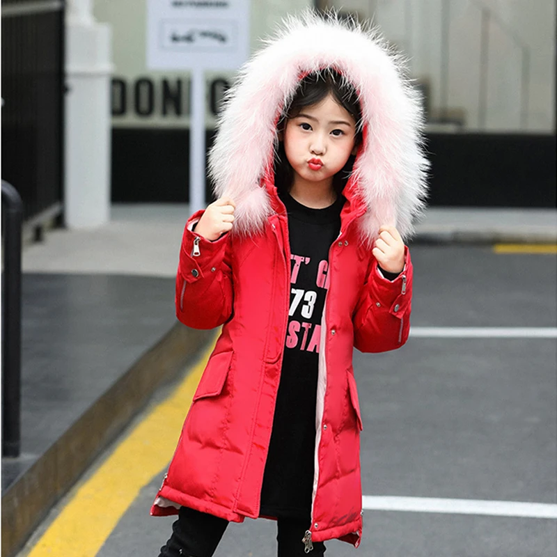 

Teenage Winter Down Jackets for Girl 2018 Fashion Cold Clothes Raccoon Real Fur Children Coats Warm Thick Kids Parka Outerwear