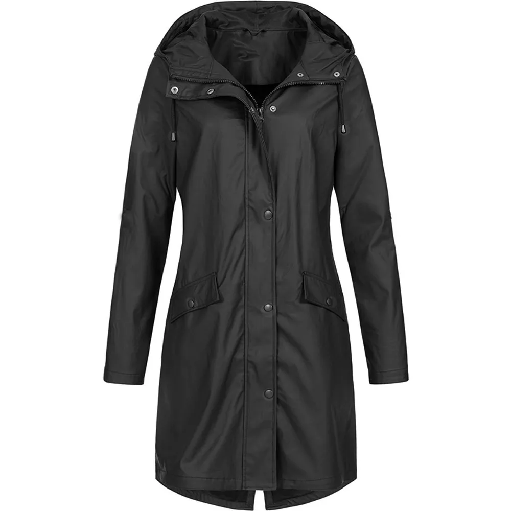 Зимняя женская куртка модная Осенняя однотонная дождевик для улицы плюс Водонепроницаемый плащ с капюшоном ветронепроницаемые пальто куртки для женщин