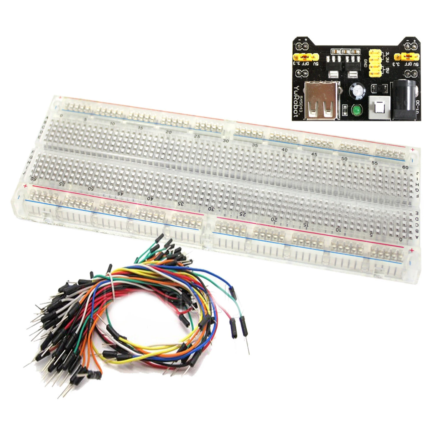 

Clear MB-102 830 Point Testing PCB Breadboard + 65 Jump Cable Wires+Power Supply