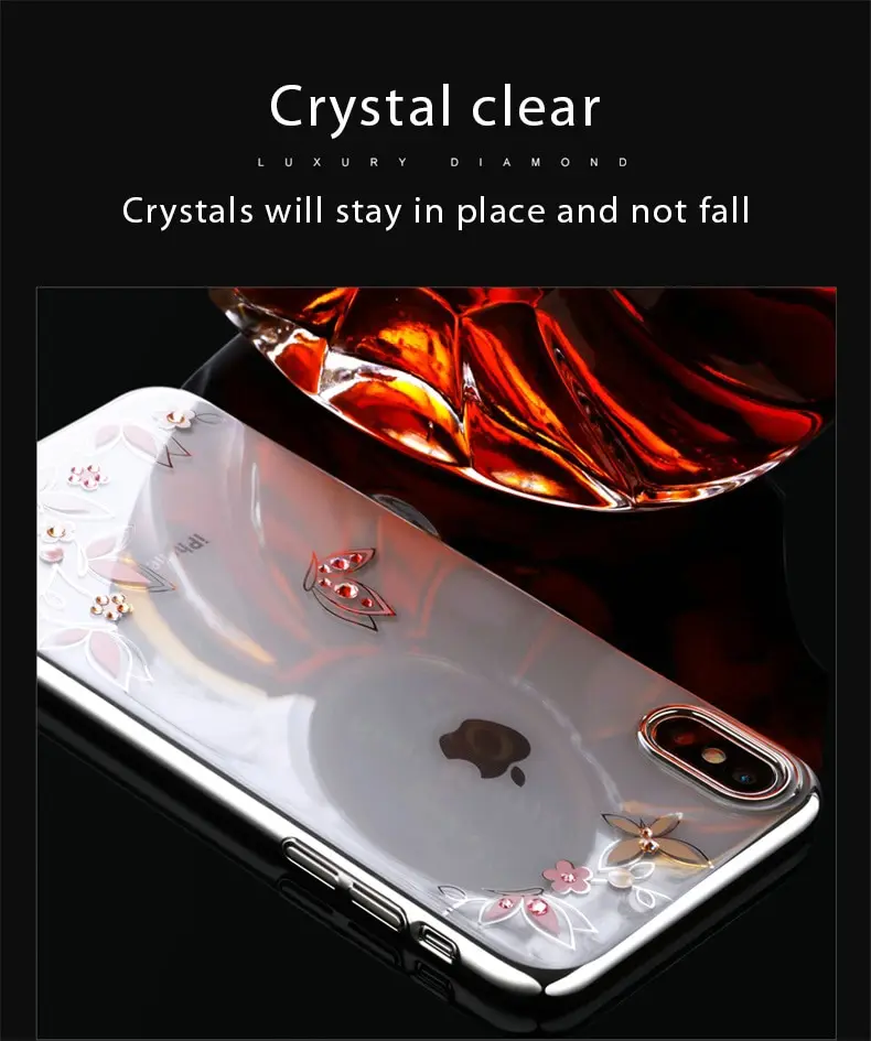 KINGXBAR Luxury Diamond Case for iPhone XR Case Flower Pattern Plating Plastic Hard Coque for iPhone XR Cover Crystal Swarovki   (10)