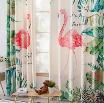 

Nordic Ins Digital Printed 3d cartoon flamingo Curtains For Bedroom Window Decoration Modern Style plant Pattern Window Curtain