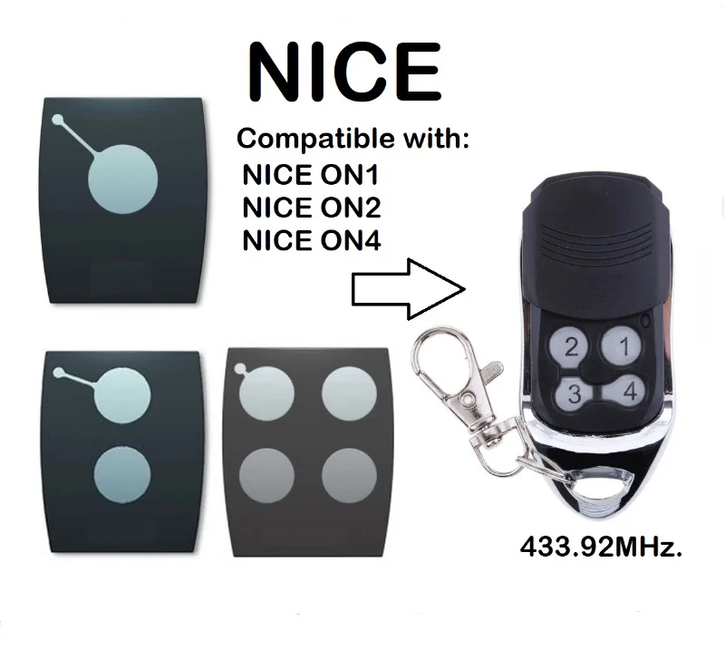 

2pcs NICE ON1,ON2,ON4 433.92MHZ rolling code garage door remote control