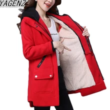 YAGENZ 2017 Fashion Women Plus Lambswool Jacket Female Solid color Cotton Coat Women Casual Hooded Cotton Overcoat plus size 3XL