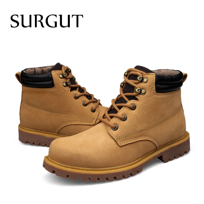 Мужские повседневные армейские ботинки SURGUT, золотисто-желтые ботильоны для отдыха, водонепроницаемая рабочая обувь больших размеров 36~48 для осени и зимы