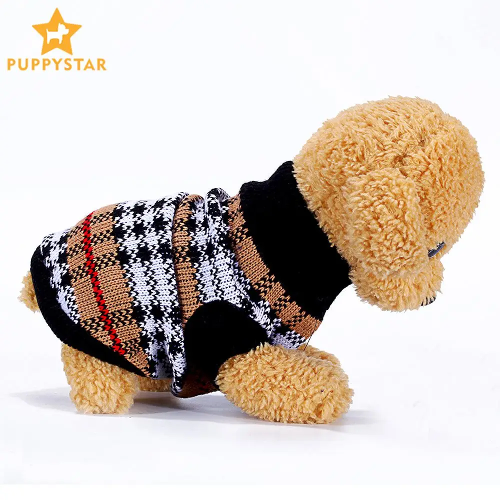 Plaid Turtleneck Dog Sweater Solid Wool Leisure Pet Clothes Warm