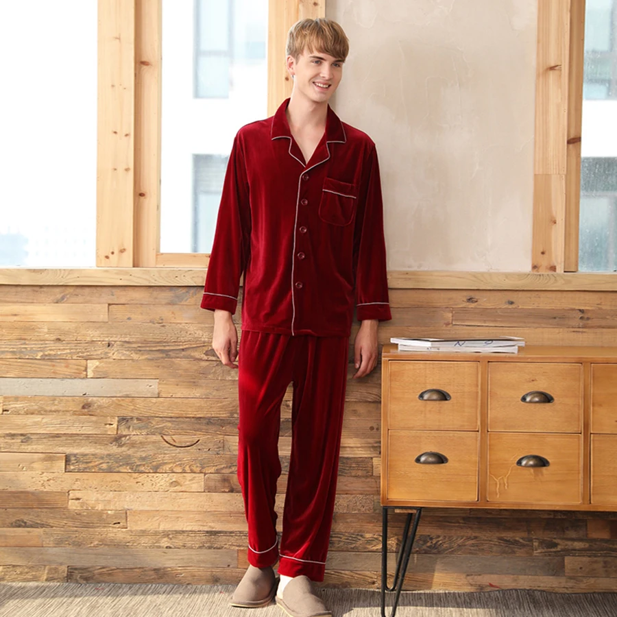 Red Velvet Pajamas Men Winter Nightwear ...