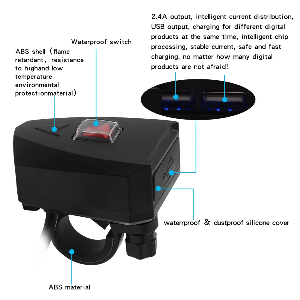Мотоциклов зарядное устройство на руль с двумя портами usb для сигарет розетка машинный Зарядное устройство с водонепроницаемый переключатель 10 v-80 v Автомобильное зарядное устройство usb Мощность адаптер