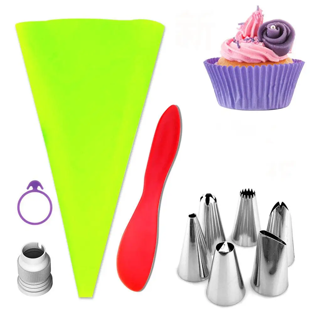 

6pcs Stainless Steel Nozzle Tips Set+ 1pcs Coupler Cake Decorating Tool+1pcs Silicone Spatula Cream Cake Decorating DIY Dessert