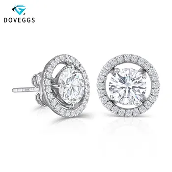 

DovEggs 10K White Gold 2.24CTW 6.5mm H color Moissanite Stud Earring with Jackets Sterling Solid 925 Silver Push Back for Women