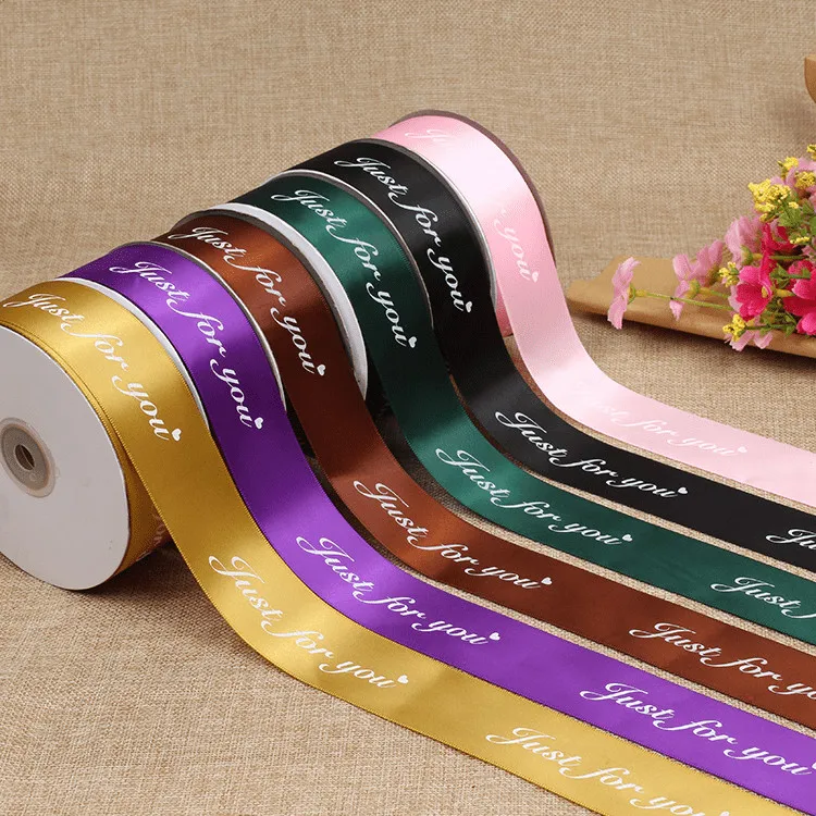 

45 meters/roll 4cm Gift Ribbon print "Just for you" logo Party gift wrap ribbon Florist romantic floral printed wedding ribbon