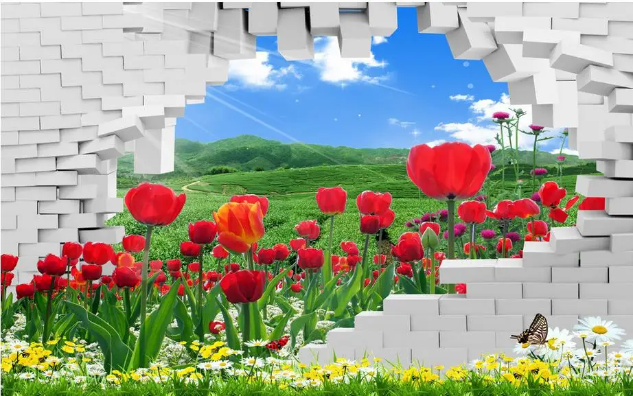 

customized 3d wall murals wallpaper Tulips prairie wallpapers for living room wallpaper brick wall kitchen wallpaper