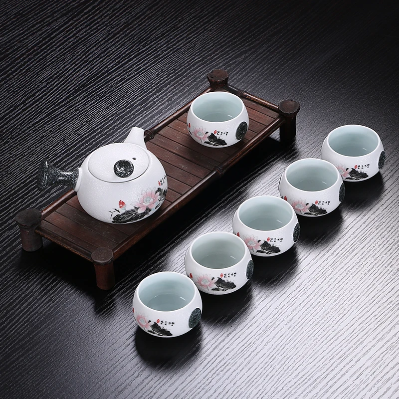 

Set Of 7 China Yixing Ceramic Tea Set Teapot Ceramic Drinking Cup Portable Travel Kung Fu Tea Accessories Bag Gift Box Packaging