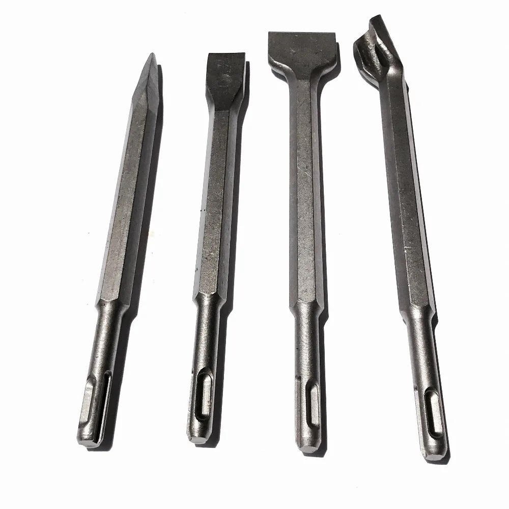 

4 Pcs/set Punch Chisel Tools SeRound SDS PLUS Shank 14*250mm Electric Hammer Chisel for Concrete/Brick/Wall/Tile Slotting Drill