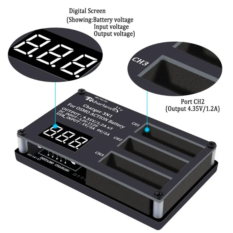 

1pcs New 3 USB Ports Lithium Battery Charger 3 In 1 Charging Hub for DJI OSMO ACTION Sports Camera Adapter Accessories