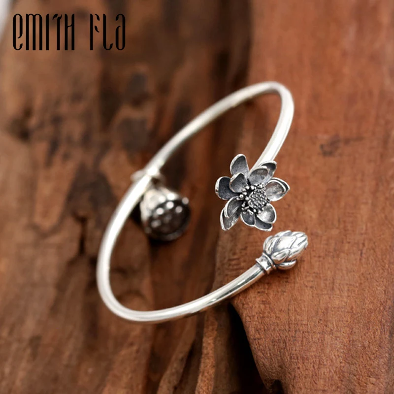 Браслет женский и мужской из серебра 925 пробы с лотосом|925 sterling silver bangle|sterling