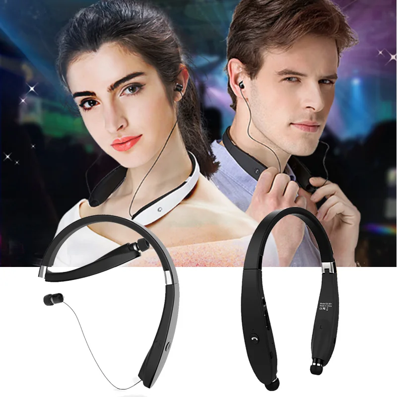 Sports Bluetooth Headphones With Mic Retractable Foldable Neckband