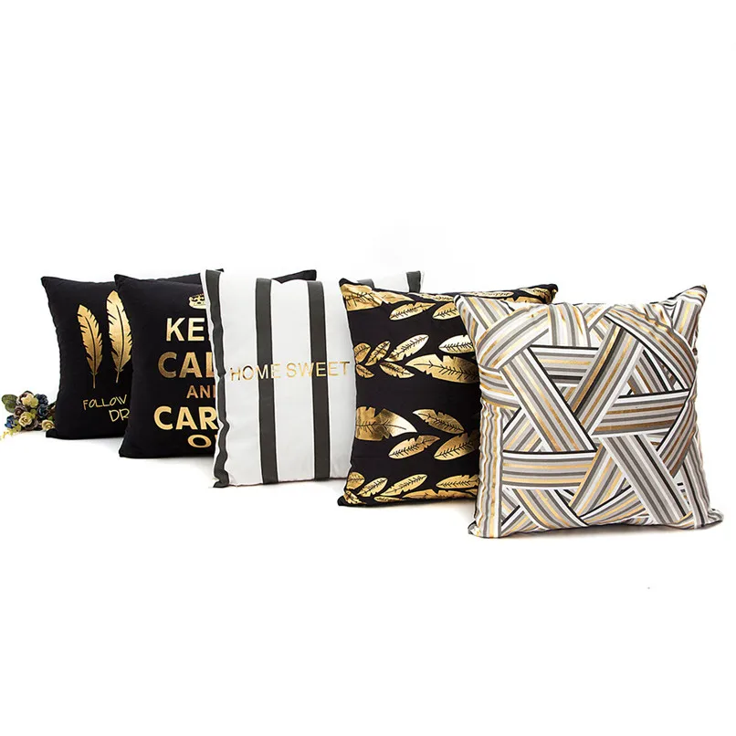 New Gold Foil Printed Decorative Pillowcase Sofa Waist Throw Cushion