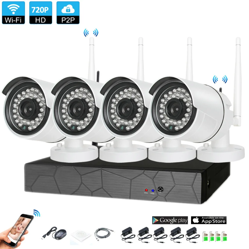 

2CH/4CH/6CH/8CH 1080P HD Wireless NVR Kit P2P 720P Indoor Outdoor IR Night Vision Security 1.0MP IP Camera WIFI CCTV System