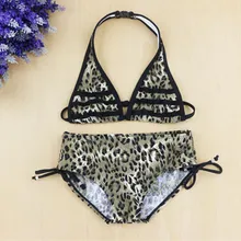 Купальник с леопардовым принтом для девочек, бикини для девушек, купальники для девочек, Милые Бикини для девочек, детские купальные костюмы из двух предметов для детей 6-16 лет