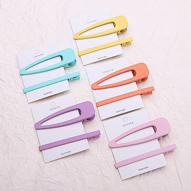 

2019 New 2pcs Colorful Basic Scrub Spray Paint Barrettes Waterdrop Shape Candy Hair Clip Women Girls Hairpins Hair Accessories
