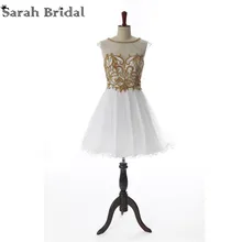 Reale Abbildungen Elegante Kurze Weiße Knielangen Cocktailkleider Mit Spitze Appliques Crystals vestido de festa curto AJ024-1