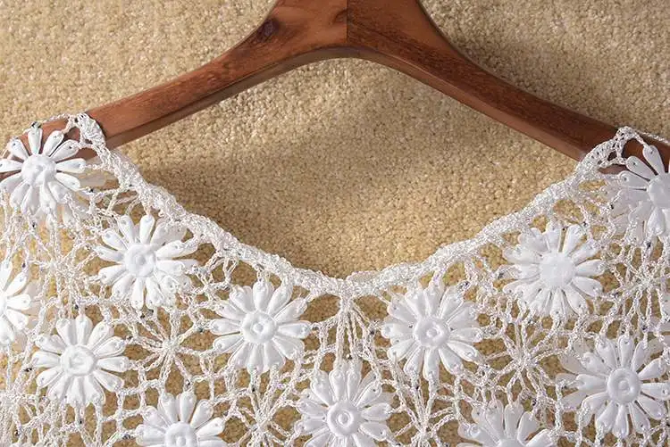 Summer Style Ice Silk Thin Lace Blouse Lady Sunscreen Crochet Shawl Hollow Out Flower Patterns Cape shirts blusas womens shirts and blouses