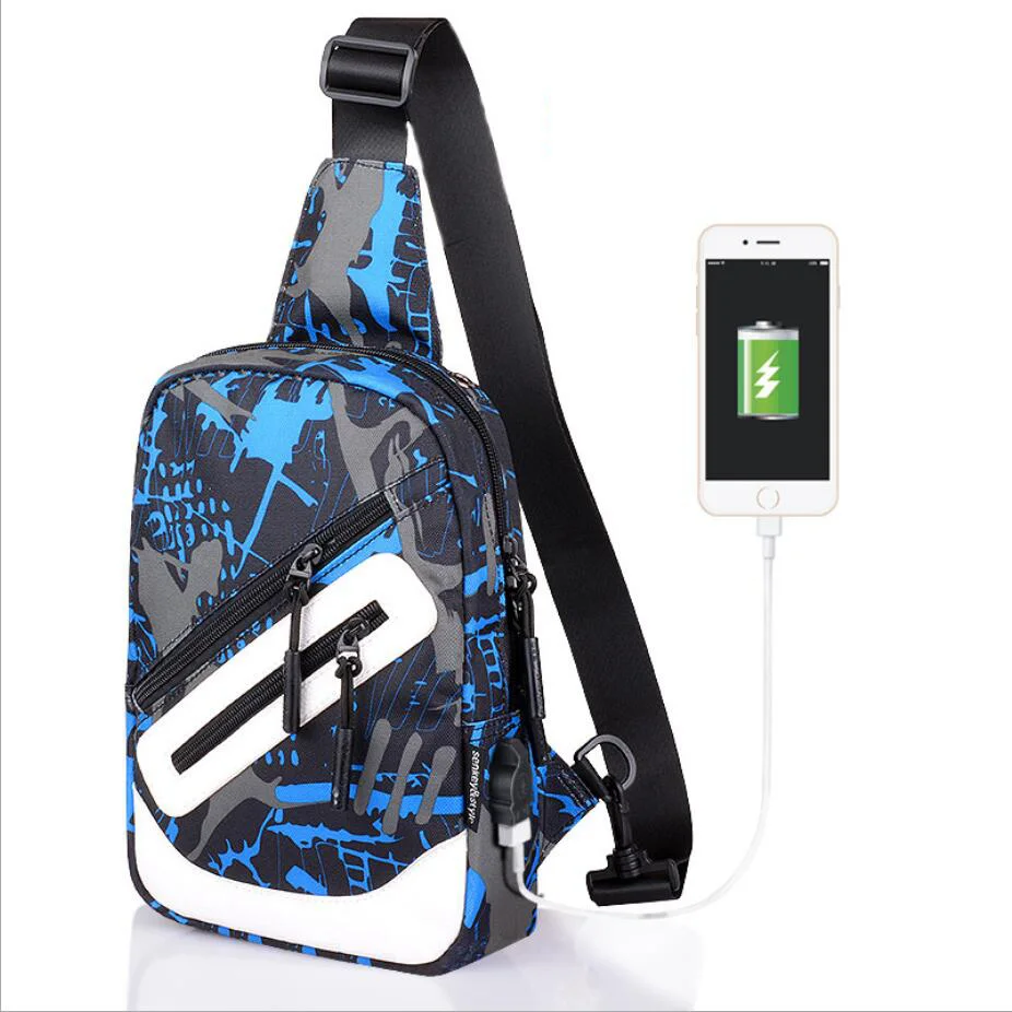 

Explosion Models Men's USB Charging Shoulder Bag Casual Sports Waterproof Oxford Chest Pack Korean Students Messenger Packet