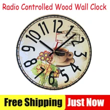 DCF777 Retro Wooden font b Wall b font font b Clocks b font Funkuhr Quartz MDF