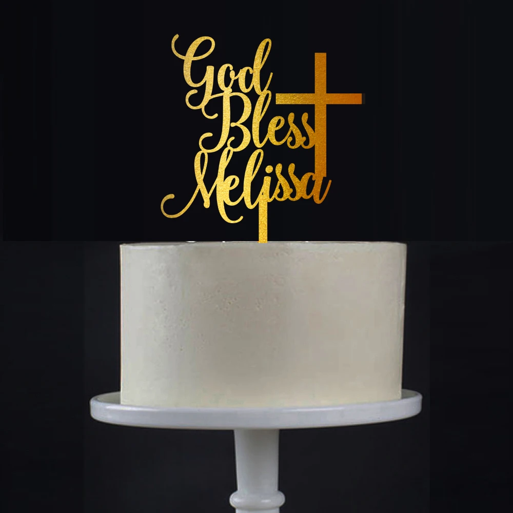 Baptism Cake Topper With Name And Cross,Personalized Cake Topper With Name,Baptism Gift,Personalized Christenings,God Bless Cake