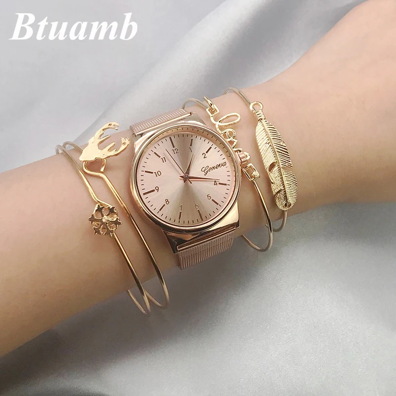 

Btuamb 4 pcs/Set Punk Leaves Snowflake Love Deer Antlers Cuff Bangles Set for Women Gold Color Open Adjustable Bracelets Jewelry
