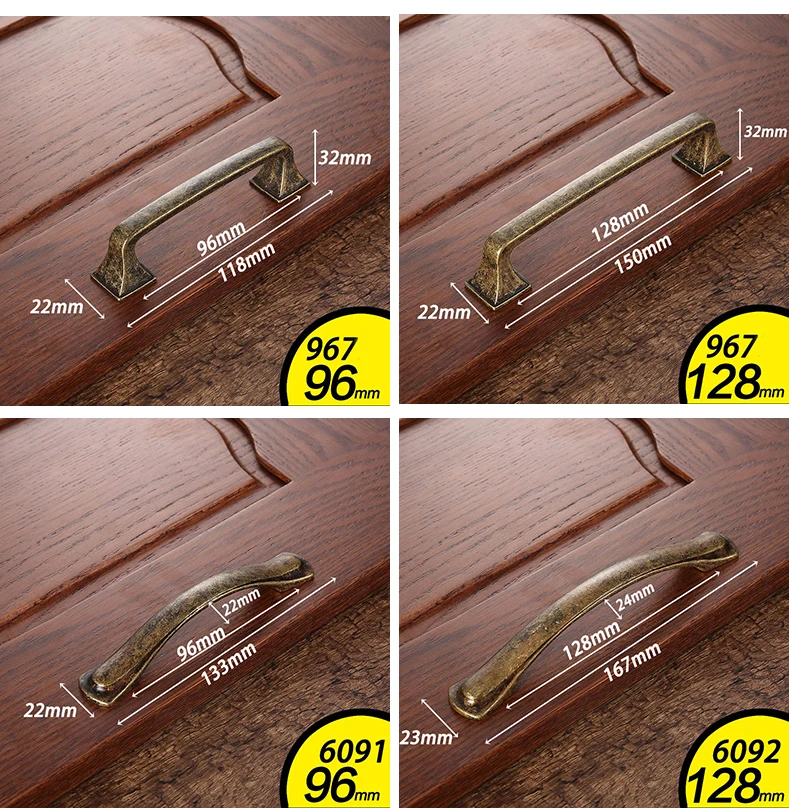 AOBT Retro Metal Antique Brass 96mm 128mm Kitchen Cabinet Door Handle Furniture Drawer Knobs Wardrobe Cupboard Pulls Handles 610