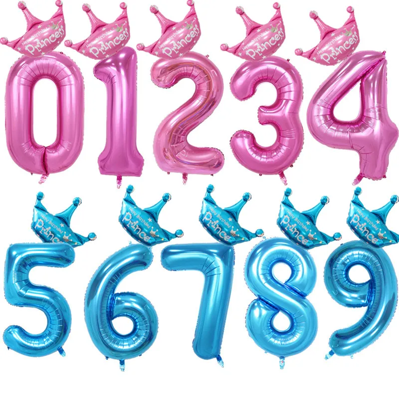 

32/40 Inch Pink Blue Number 0-9 Foil Balloons Digit Helium Ballons Birthday Party Wedding Decor Air Baloons Event Party Supplies
